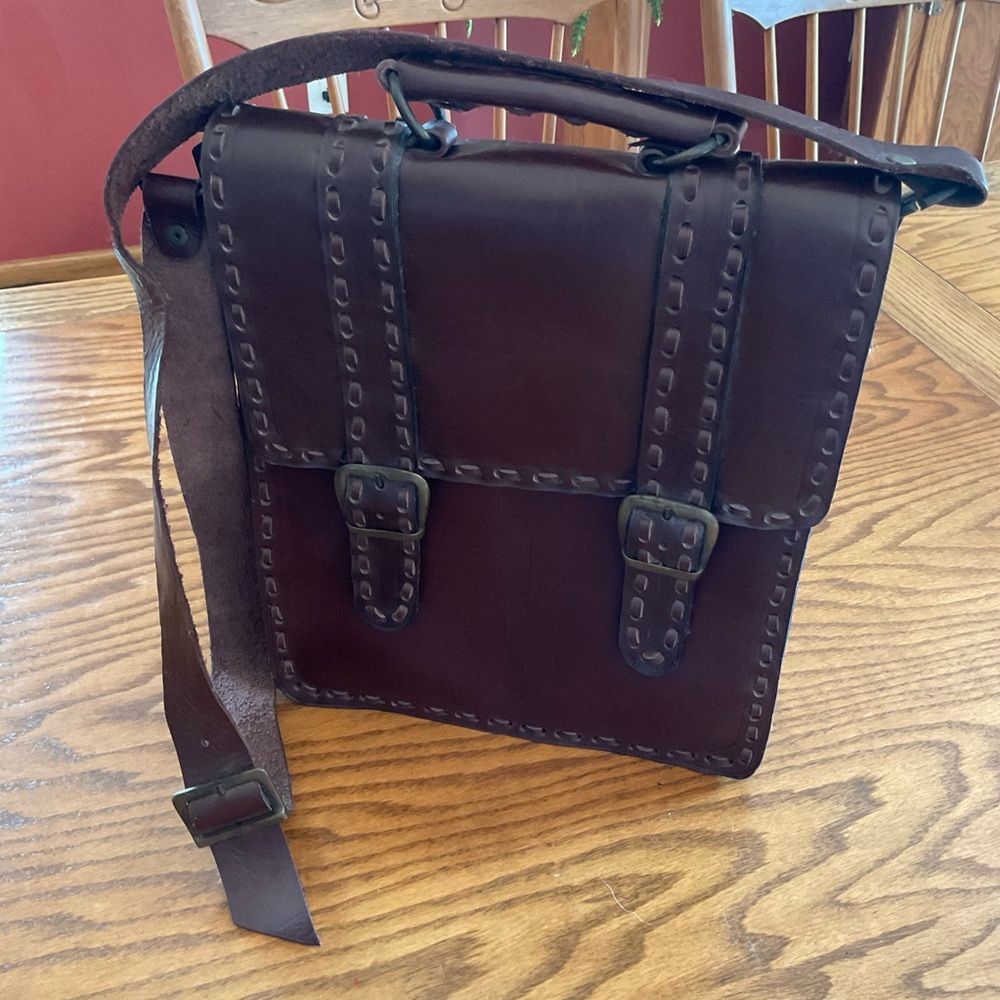 Vintage Genuine Leather Satchel/Messenger Top Handle, Crossbody Bag